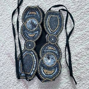 NWT Beaded and Sequin Multicolor Tie Belt Festival Western Bohemian